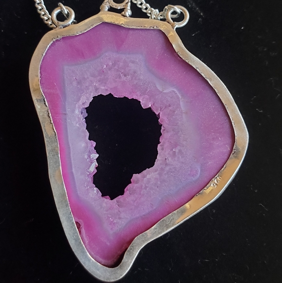 New Pink Agate Druzy & Citrine Silver Necklace. - Picture 6 of 16